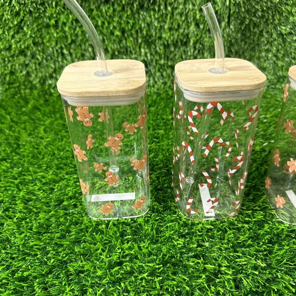 4Pcs Glass Cups With Bamboo Lids and Straws,16Oz Ice Coffee Clear 4p - Picture 3 of 8